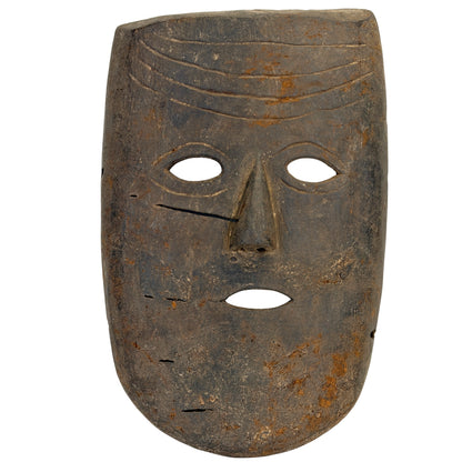 Antiek Nepalees houten sjamanenmasker uit de Middle Hills met ingesneden voorhoofdlijnen