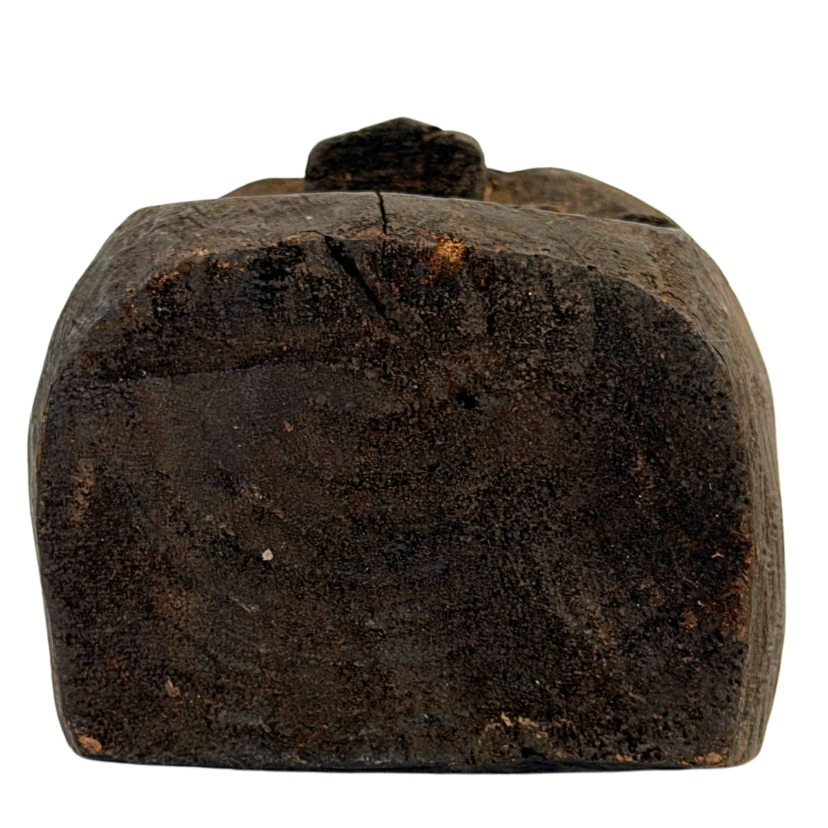 Bovenzijde van antiek Nepalees houten sjamanenmasker met donkere oude patina