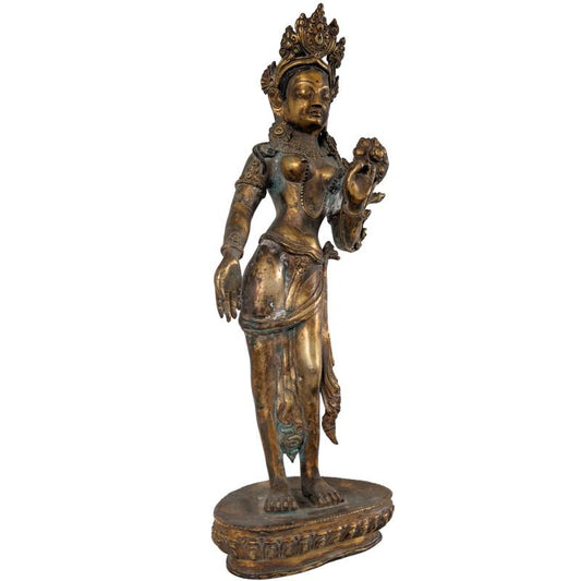 Antiek Tara beeld Nepal brons vuurverguld met utpala lotus varada mudra zeldzaam en waardevol