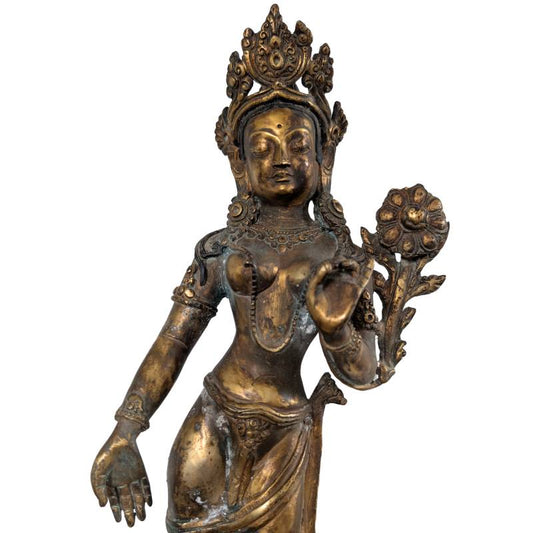 Antiek Tara brons Nepal vuurverguld collectors item met utpala lotus varada mudra