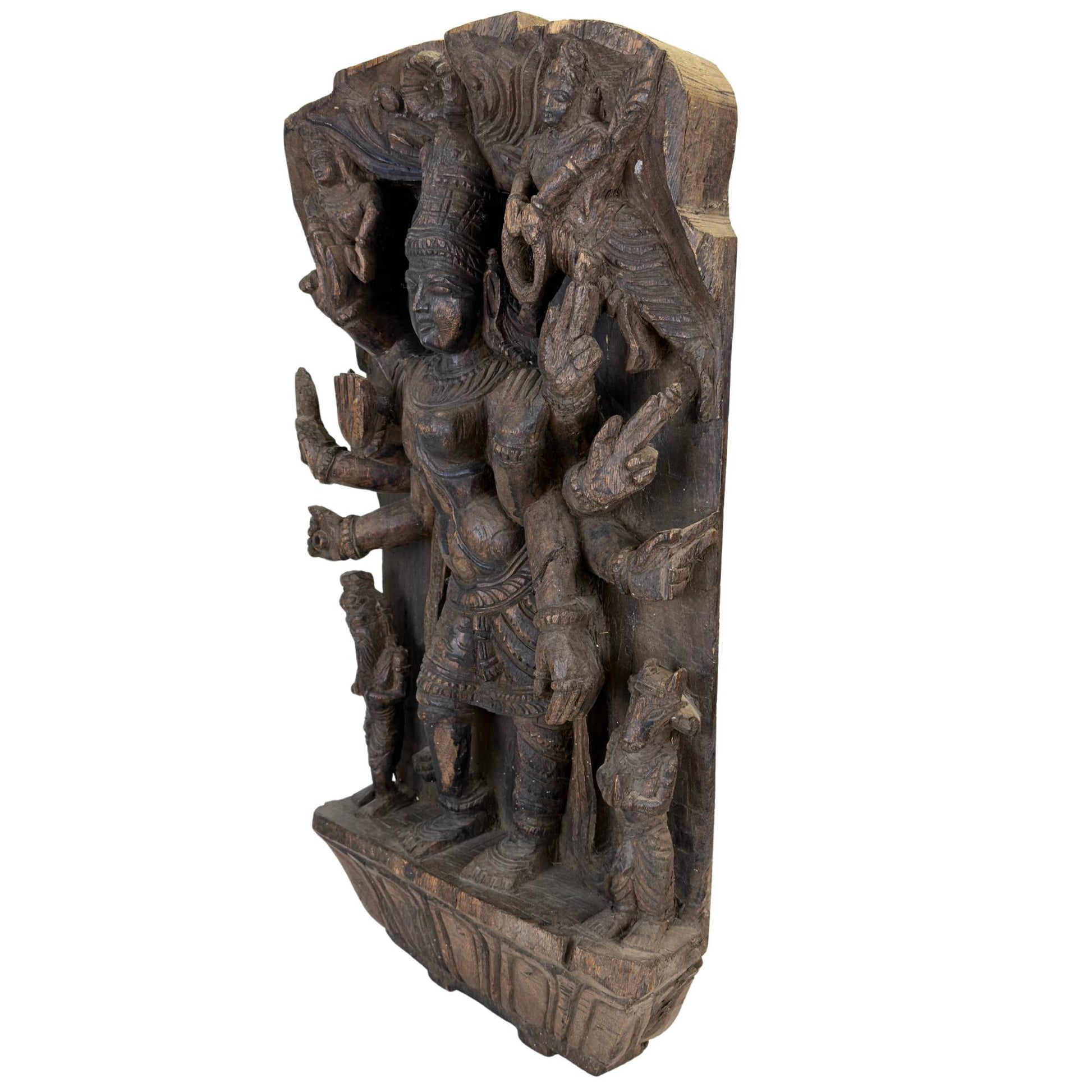Religieus tempelpaneel met Ardhanarishvara in hoog reliëf