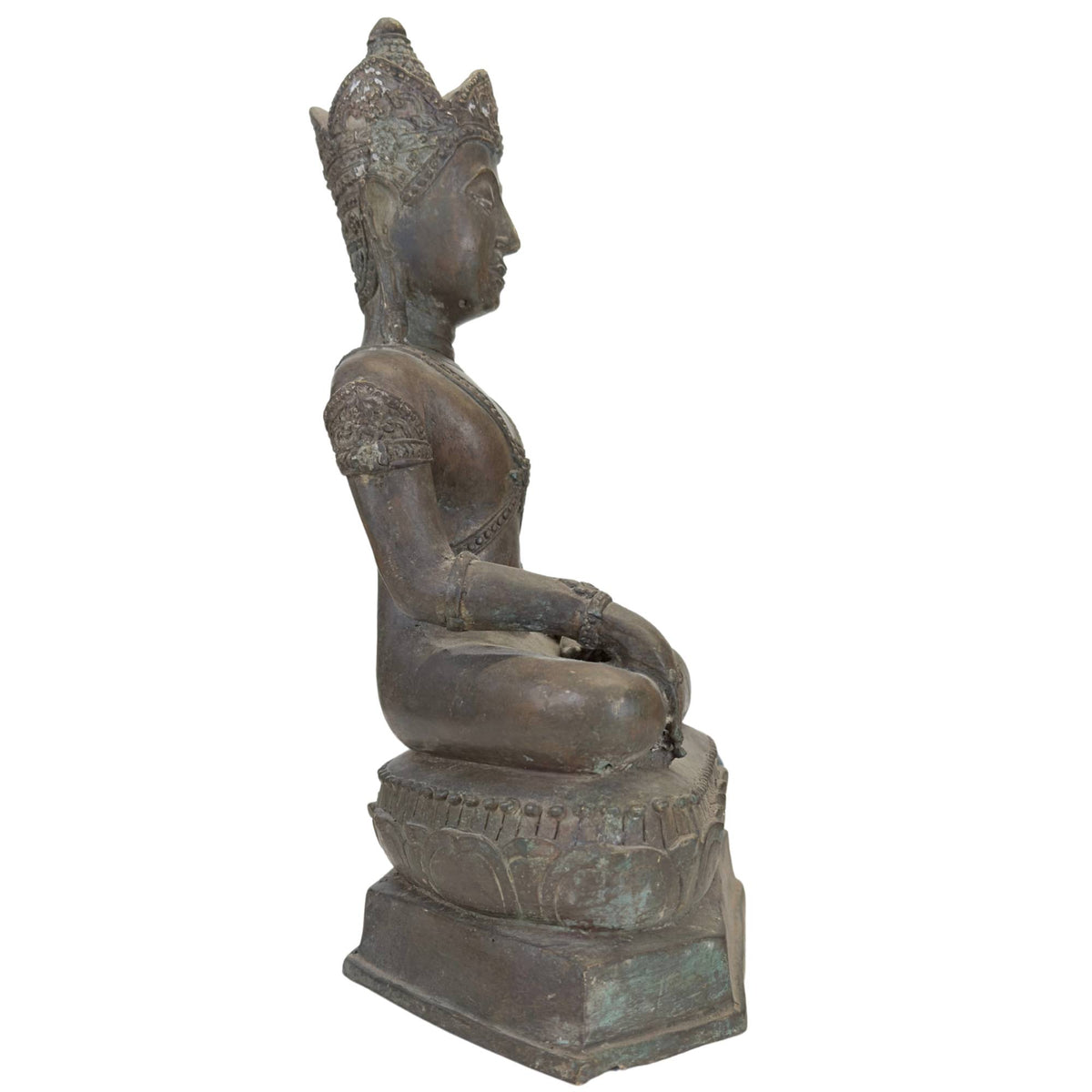 Antiek Thais bronzen Boeddhabeeld met natuurlijke patina