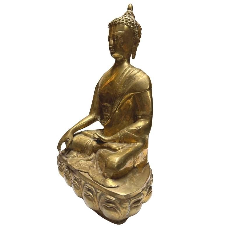 Antiek Tibetaanse boeddhabeeld van vuurverguld metaal