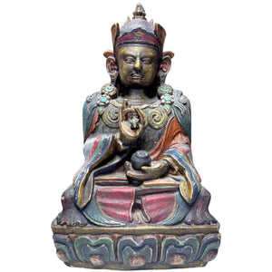 Zeldzame 17e-eeuwse Karma Pakshi (2e Karmapa) – Museaal Polychroom Houten Beeld – 44 cm – Consecratie Intact