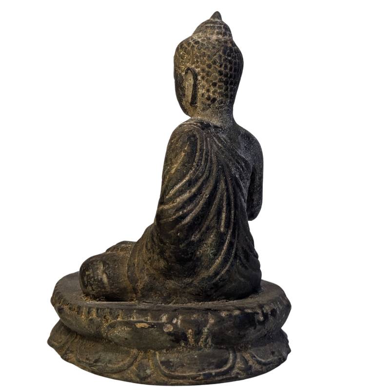 Antiek Tibetaans bronzen Boeddhabeeld met historische gebruikssporen