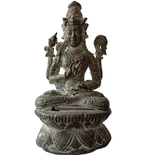 Antiek Tibetaans bronzen Avalokiteshvara beeld met vier armen en Anjali Mudra handgebaar