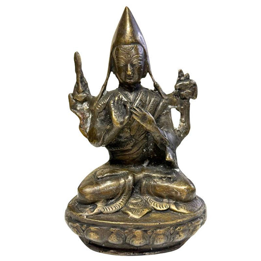 Antiek Tibetaans bronzen beeld Geleerde Lama 18e eeuw 1kg massief brons met vuurvergulding