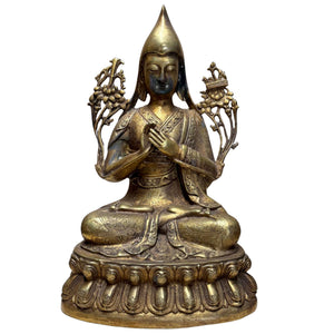 Antiek Tibetaans Bronzen Beeld van Je Tsongkhapa – Handgegraveerd – 28 cm – 2,2 kg