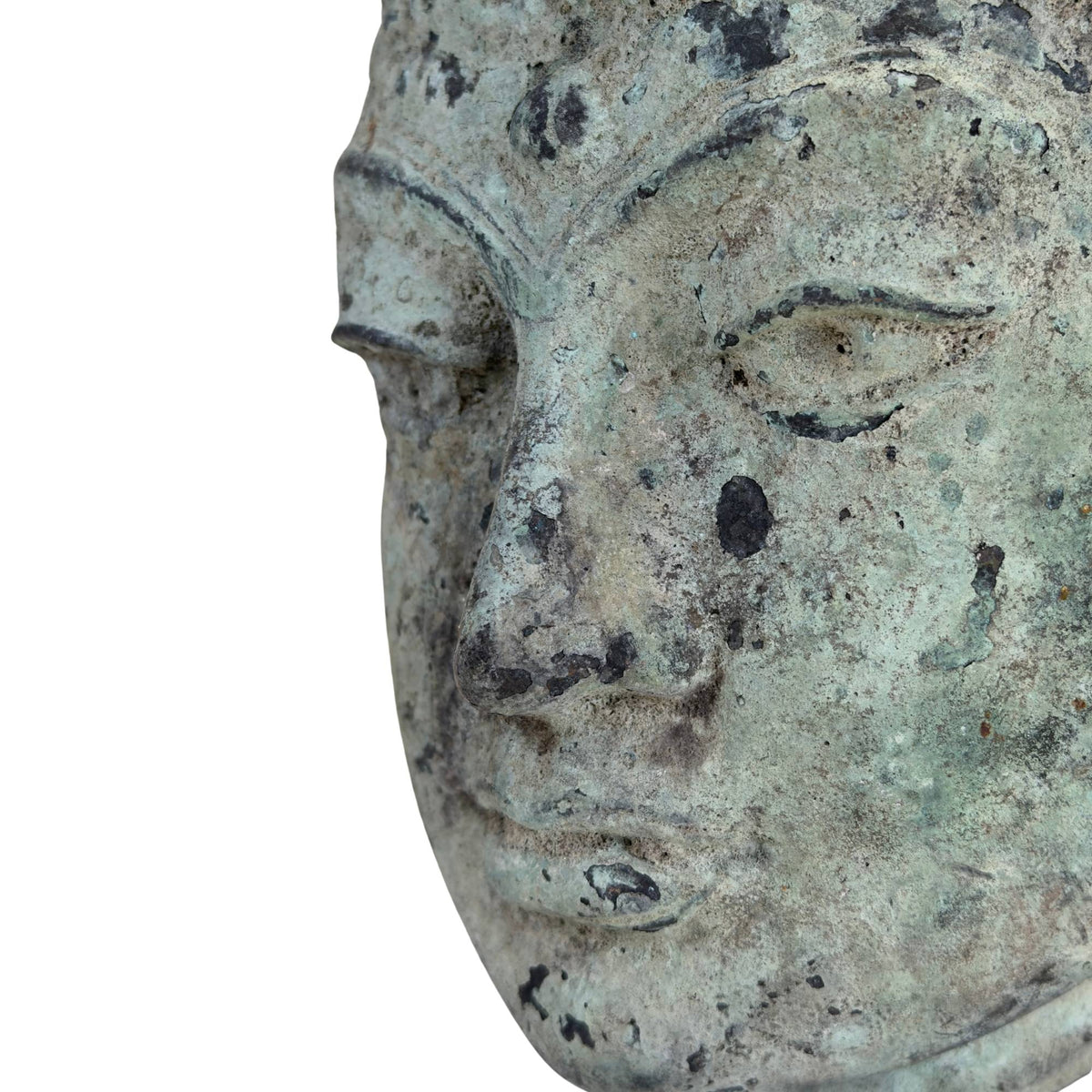 Antiek bronzen Vishnu hoofd uit Indonesië met Majapahit invloeden