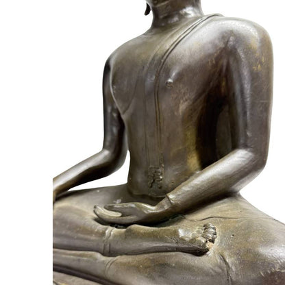 Close-up van de torso en het gezicht met de prominente vlammende Ketumala, de brede schouders en het verfijnde aquilijne neusprofiel.