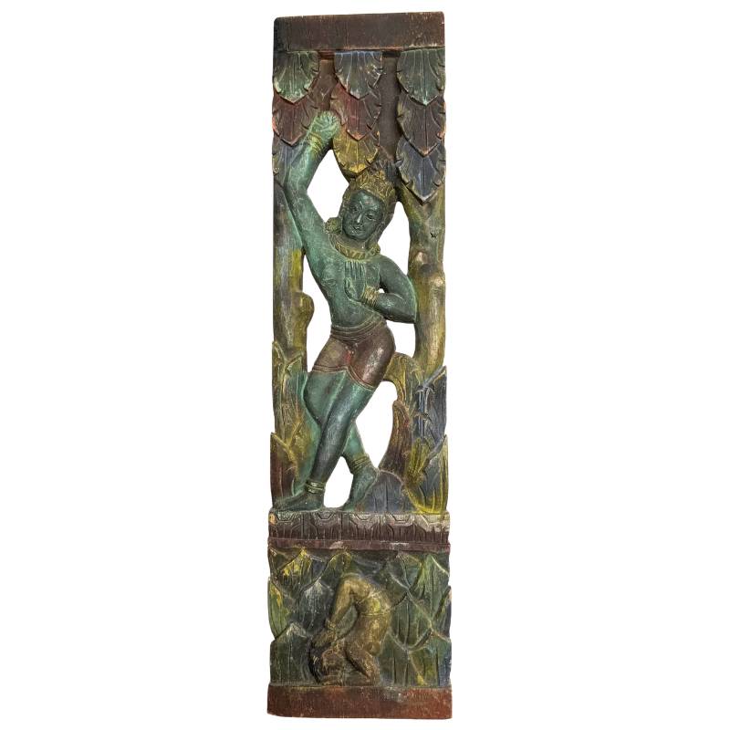 Antieke Balinese tempelsteun Siku-Siku 56cm handgesneden hout godin figuur
