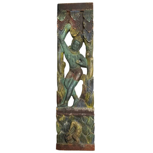 Antieke Balinese tempelsteun Siku-Siku 56cm handgesneden hout godin figuur