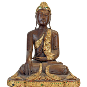 Antieke Birmaanse Mandalay Boeddha van Hout – Bhumisparsha – ca. 1900–1930