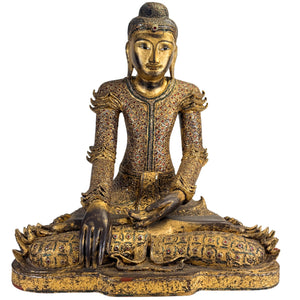 Koninklijke Mandalay Boeddha – Monumentaal Thayo & Glasmozaïek – Myanmar ca. 1900