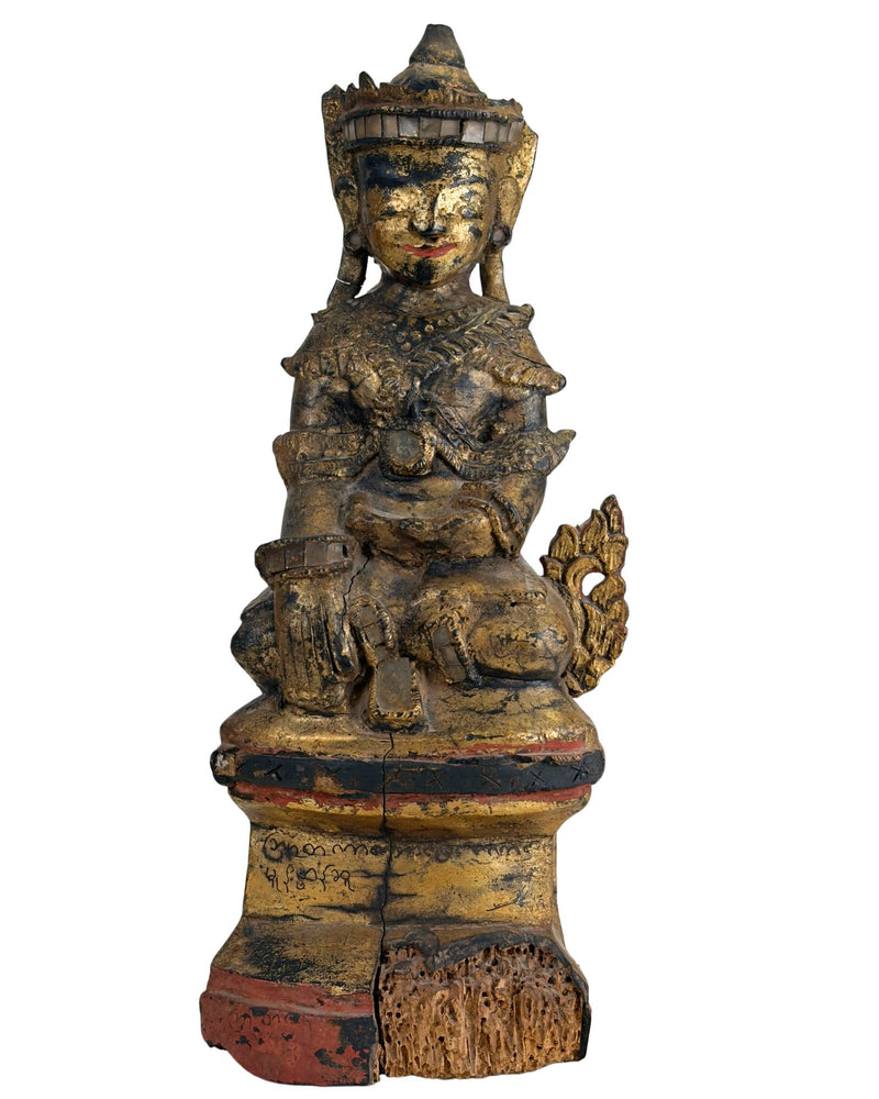 Antieke Birmese Nat-Geest – Verguld Houten Tempelbeeld, Myanmar, ca. 1900