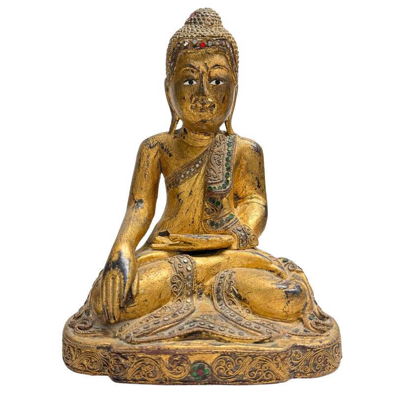 Antieke Birmese Teakhouten Mandalay Boeddha - 19e Eeuw - 27 cm (Premium Kwaliteit)