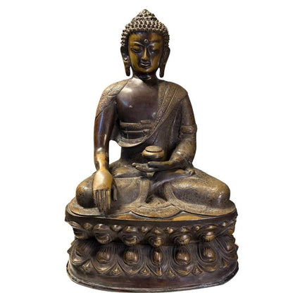 Antiek Boeddha beeld Nepal 18e eeuw Shakyamuni Gautama Boeddhisme verzamelobject.