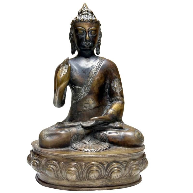 Antieke bronzen Boeddha in Vitarka mudra uit een Himalaya Newar atelier