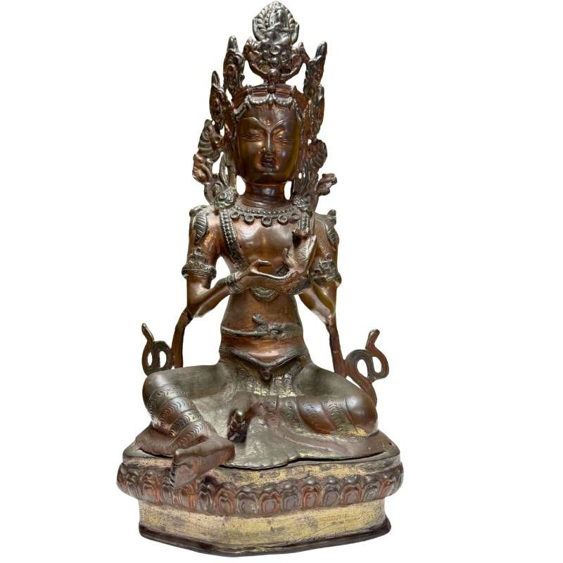 Bronzen Tara uit de Himalaya traditie met klassieke lotusbasis