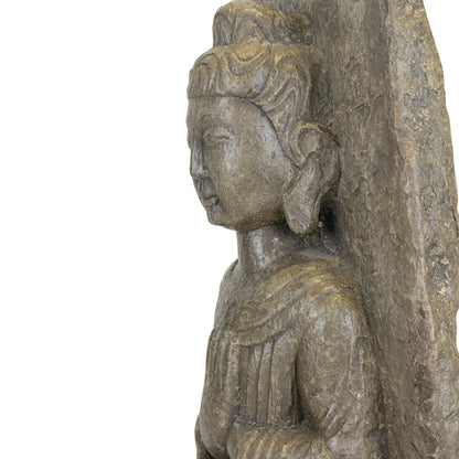 Detail van het archaïsche gezicht van de Chinese Guanyin