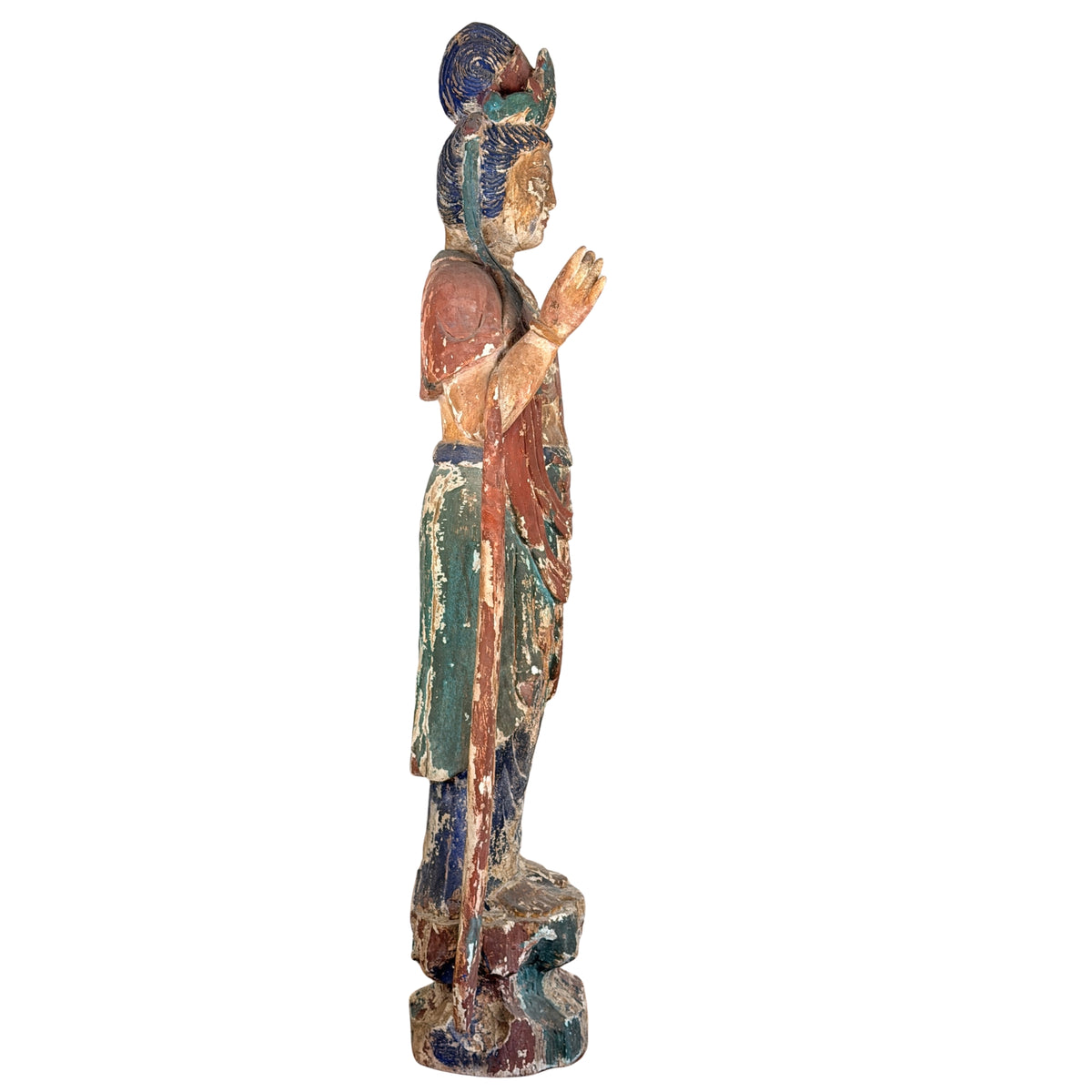 Rechter profiel van gezicht en hoofdtooi van antieke Chinese Guanyin