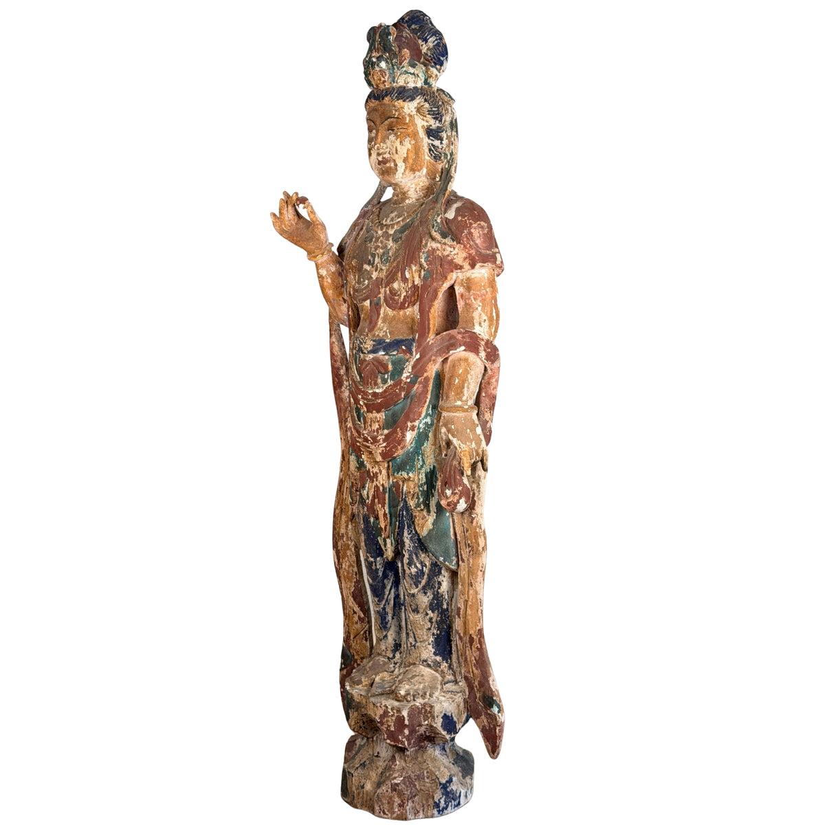 Detail van linkerarm en lange sjerp van antieke Chinese Guanyin
