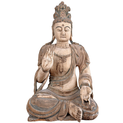 Antieke Chinese Guanyin in polychroom hout, volledig vooraanzicht, SKU 820