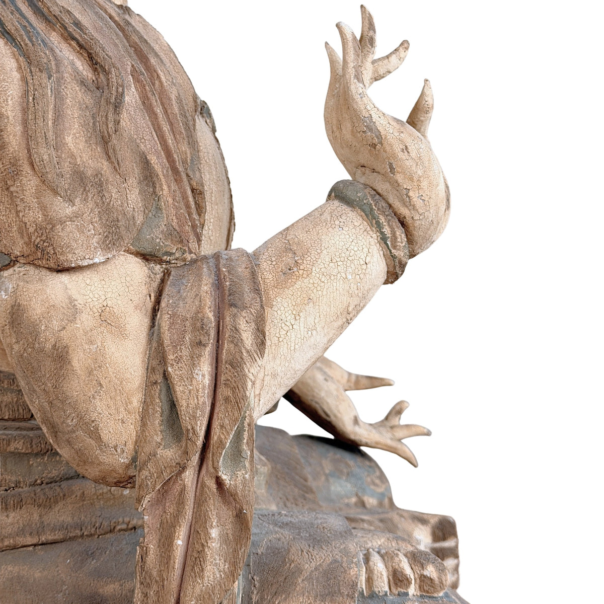 Detail van rechterzijde van antieke Chinese Guanyin