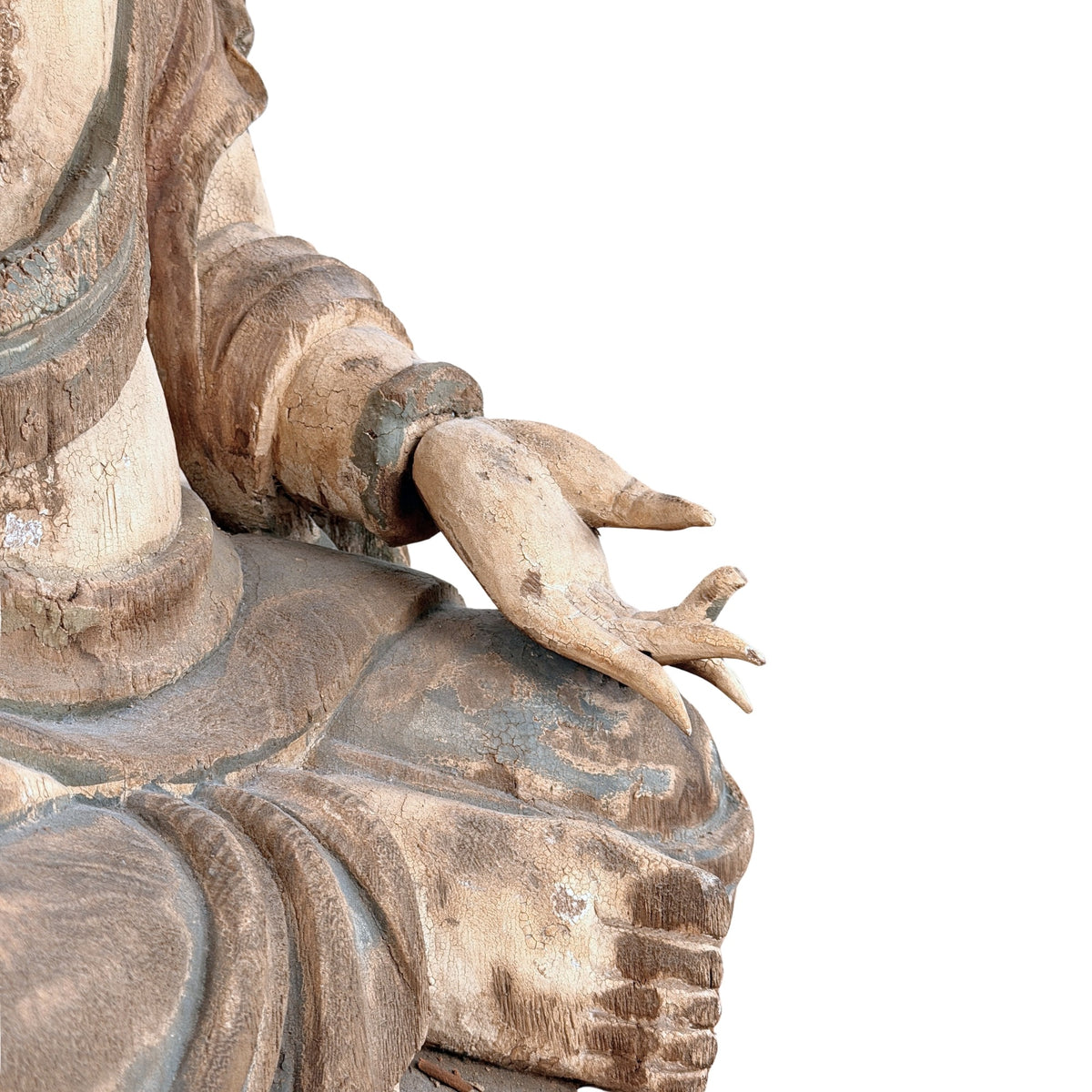Antieke Chinese Guanyin, rechter driekwart aanzicht