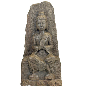 Zeldzame Vroege Chinese Stenen Guanyin (Avalokiteshvara) Stele – Mogelijk Noordelijke Wei, 5e–6e eeuw – 45,6 cm