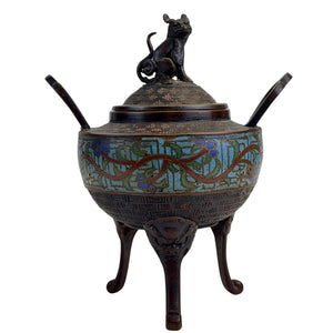 Antieke Chinese Tripod Wierookbrander – Brons & Cloisonné – 19e Eeuw