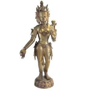 Antieke Nepalese Groene Tara – vuurverguld brons, Newar-traditie, 19e eeuw, H 100 cm, 15,2 kg.