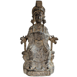 18th/19th C. Gilt Bronze Guanyin on Dragon Throne