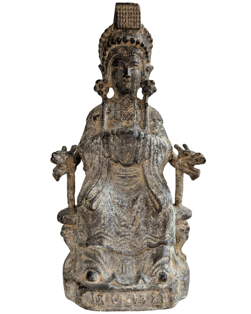 18th/19th C. Gilt Bronze Guanyin on Dragon Throne