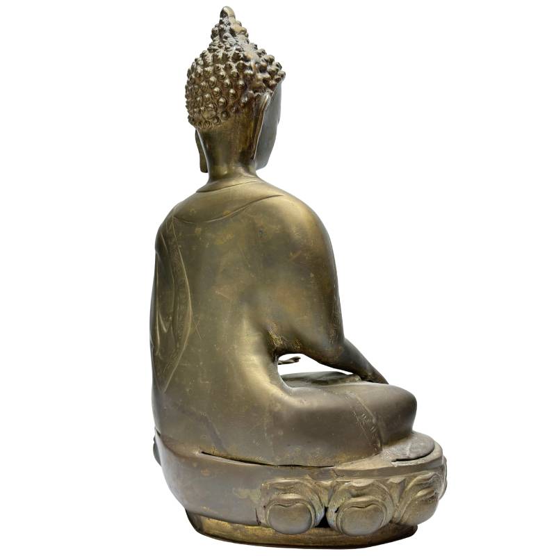 Vuurvergulde Himalaya Boeddha op lotusbasis, 18e/19e eeuw