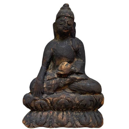 Antieke houten Boeddha Himalaya devotiebeeld