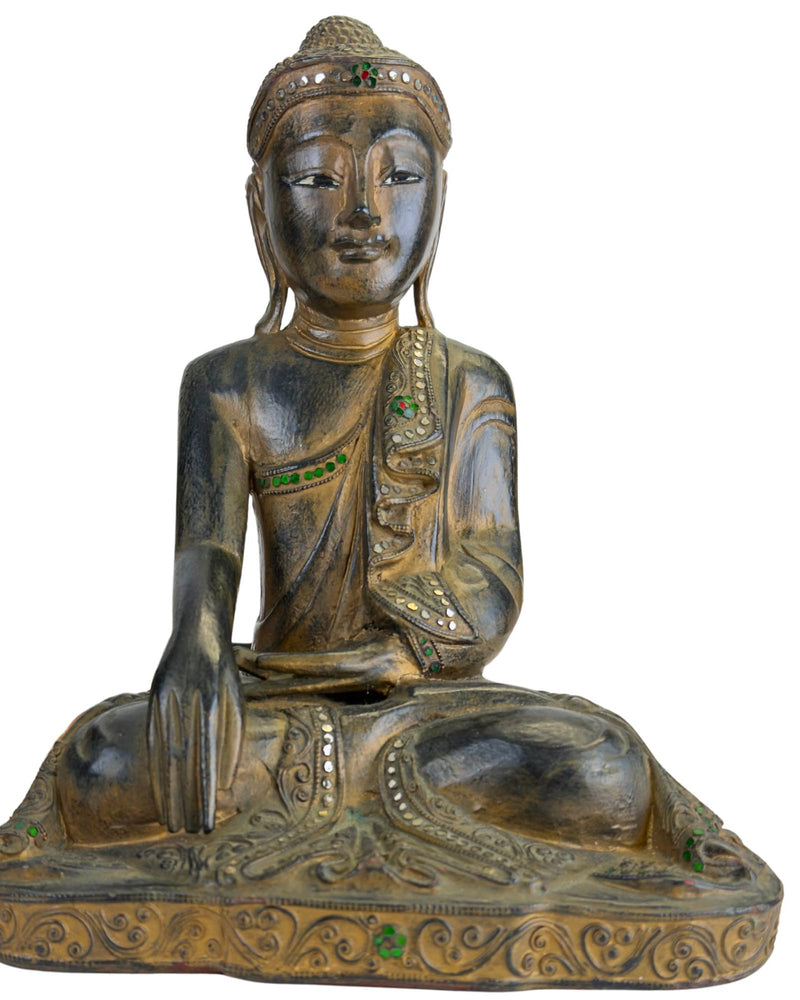 Antieke Houten Mandalay Boeddha met Glasinleg, Myanmar, ca. 1880