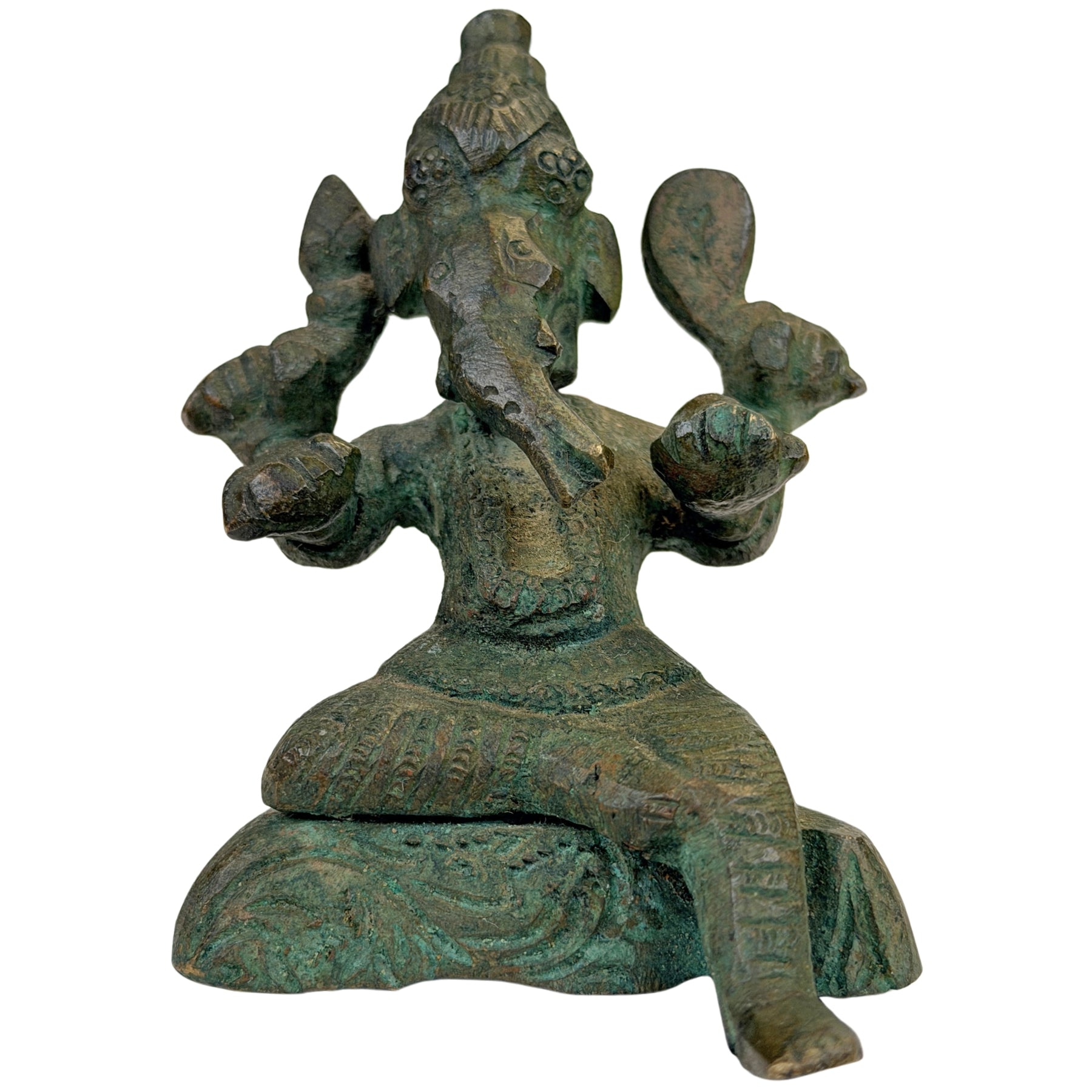 Antieke Indiase bronzen Ganesha in lalitasana, 18e–19e eeuw