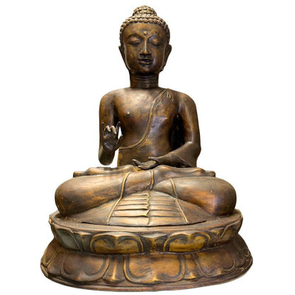 Monumentaal antiek Javaans bronzen beeld van de Boeddha in Vitarka Mudra.