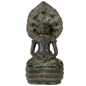 Khmer Naga Buddha Brons Beeld Mucalinda – Massief Brons – 22 cm – 2,2 kg