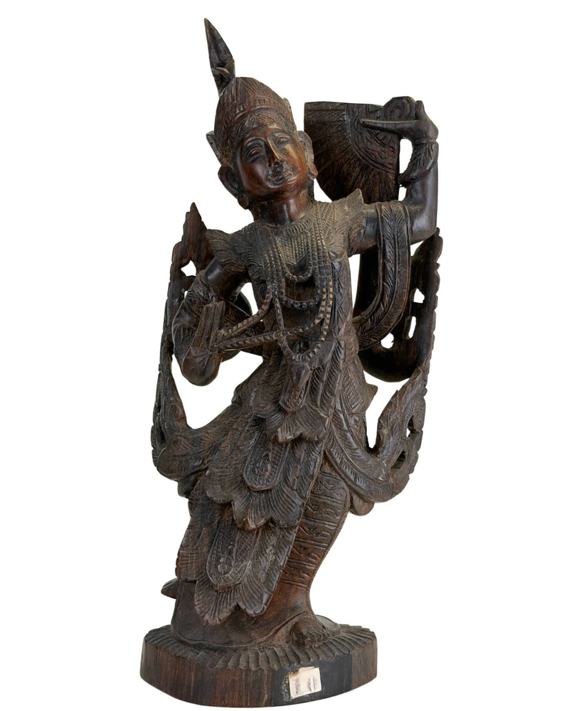 Antieke Kinnari, Birma (Myanmar), Mandalay-stijl, ca. 1880–1920 Massief handgesneden teak Pre-1926 antiek