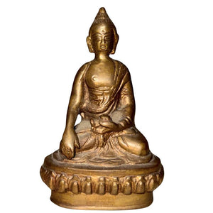 Antieke Ladakh Boeddha – Circa 1940 – Handgegoten Brons met Resten van Vergulding – Spiritueel Altaarbeeld