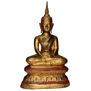 Antieke Lanna Boeddha – 18e/19e Eeuw – Vuurverguld Brons – 26 cm / 2 kg – Museale Kwaliteit