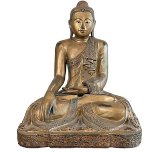 Monumentale Antieke Mandalay Boeddha – Verguld Hout met Glasmozaïek – Myanmar ca. 1890–1920 – 78,5 cm
