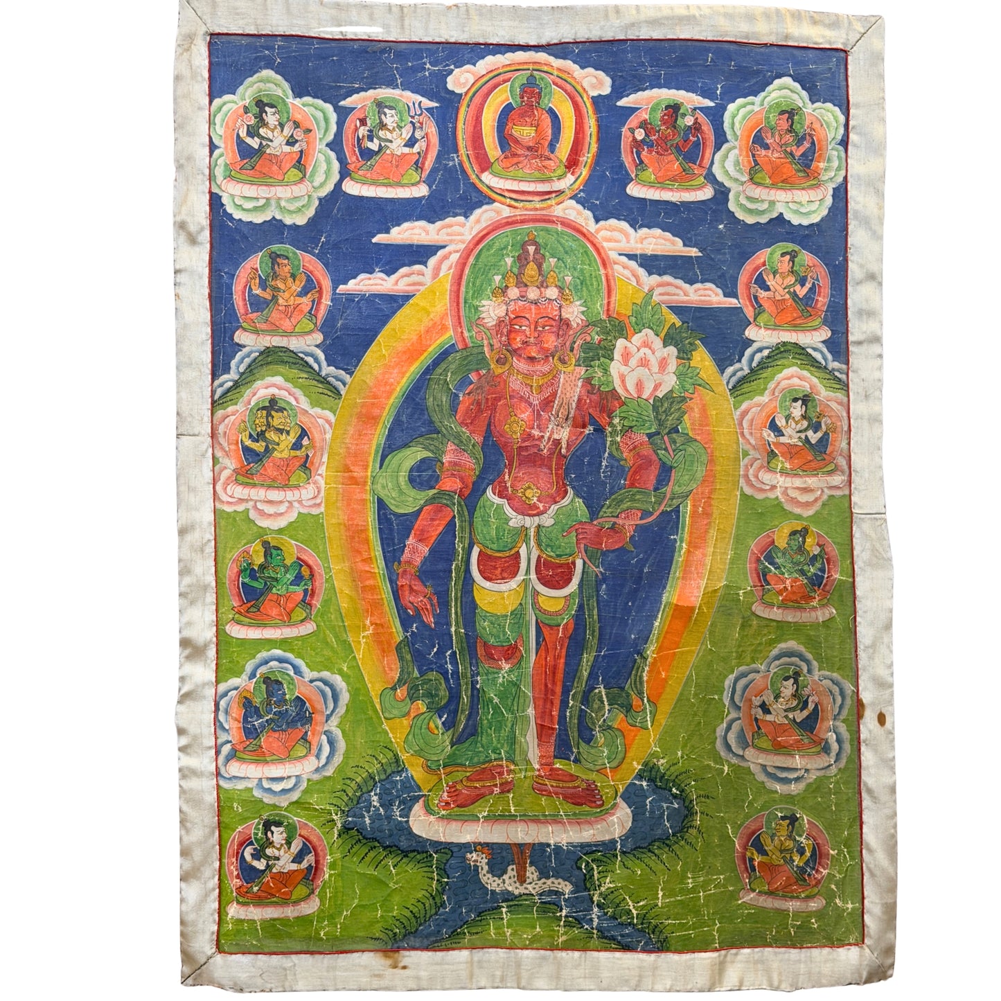 Antieke Nepalese Rakta Tara thangka uit de 19e eeuw