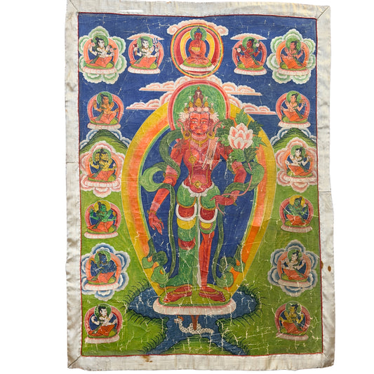 Antieke Nepalese Rakta Tara thangka uit de 19e eeuw