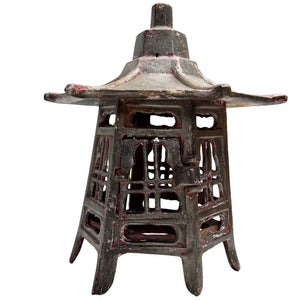 Antieke Japanse Pagode Lantaarn Rood - Massief Gietijzer 3,7kg - 27cm