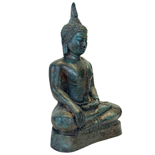 Antieke Thaise bronzen Boeddha in Bhumisparsha mudra – driekwart rechts