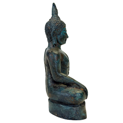Antieke Thaise bronzen Boeddha met hoge vlamvormige ushnisha – rechter zijaanzicht