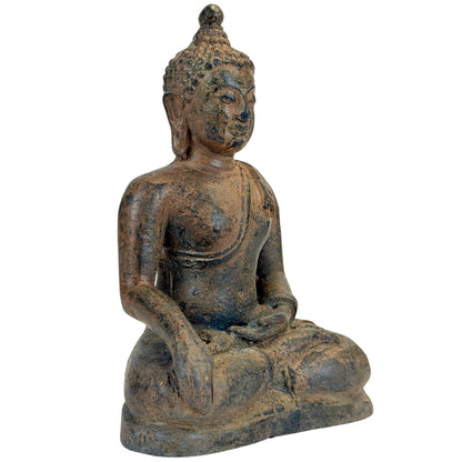 Antieke Thaise bronzen Boeddha A, rechter driekwartaanzicht met bhumisparsha mudra